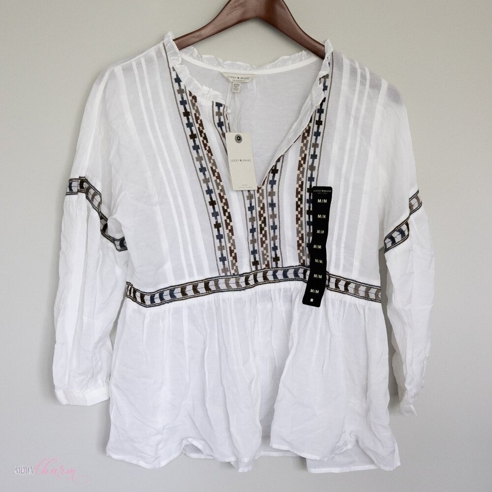 Embroidered Peasant Top Blouse